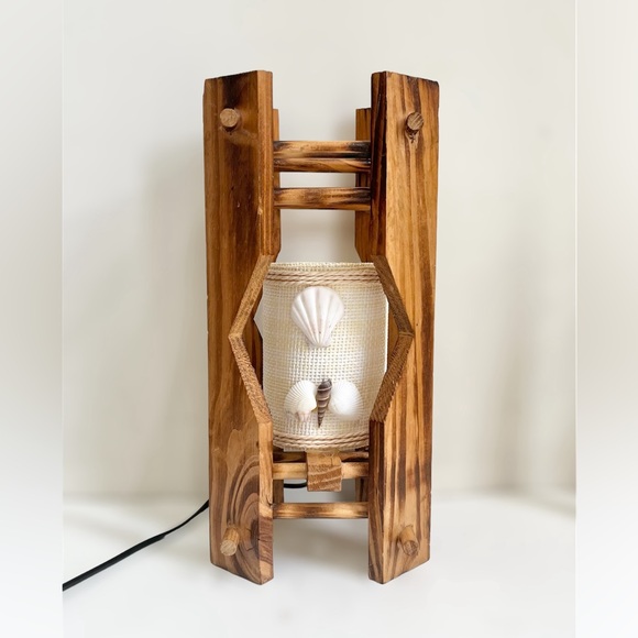 Pair Of Handmade Brown Wood Beach Shells 11.5” Wired Mini Lamp Shade - Picture 3 of 8